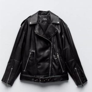 ZARA
Oversized Faux-Leather Biker Jacket brown size small